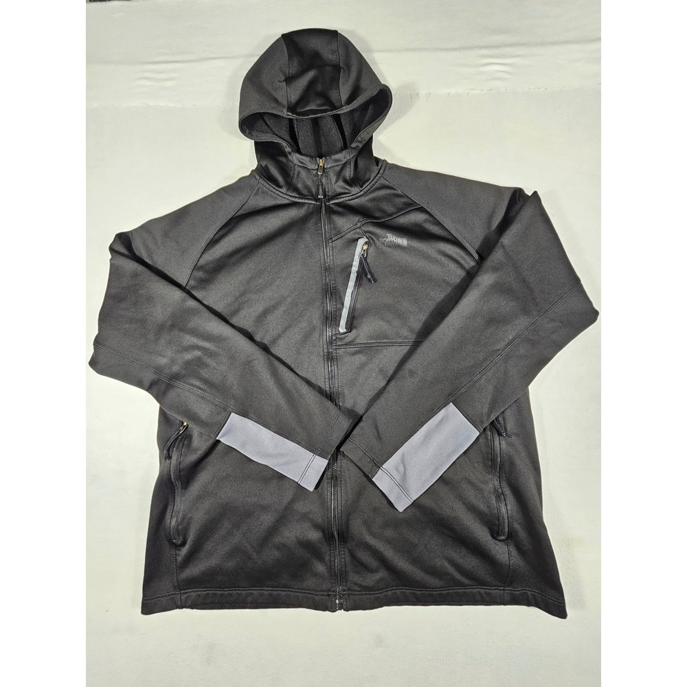 The North Face Mens XXL Full Zip Hooded Fleece Jacket Black Grey A4G2